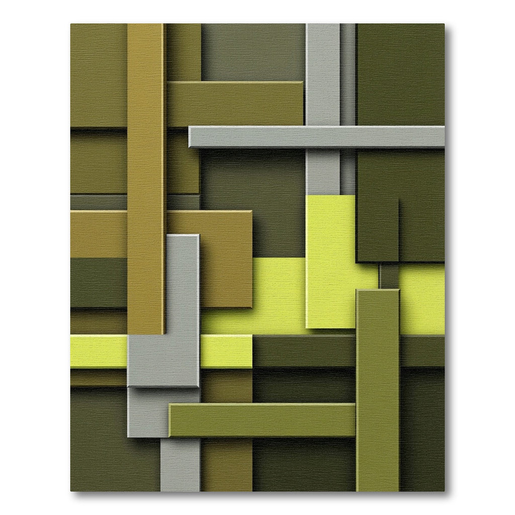 Modern Olive and Lime Geometric Block Rug