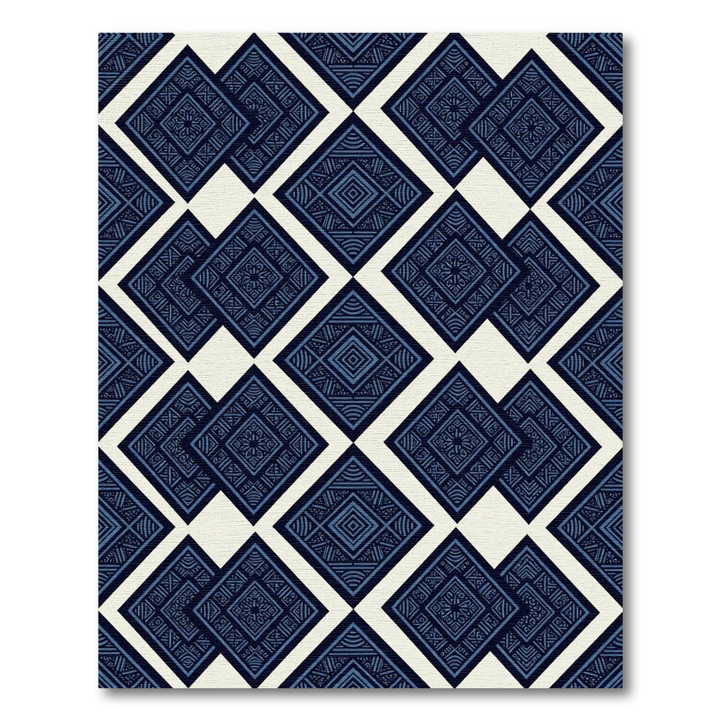Indigo Geometric Diamond Folk Art Rug