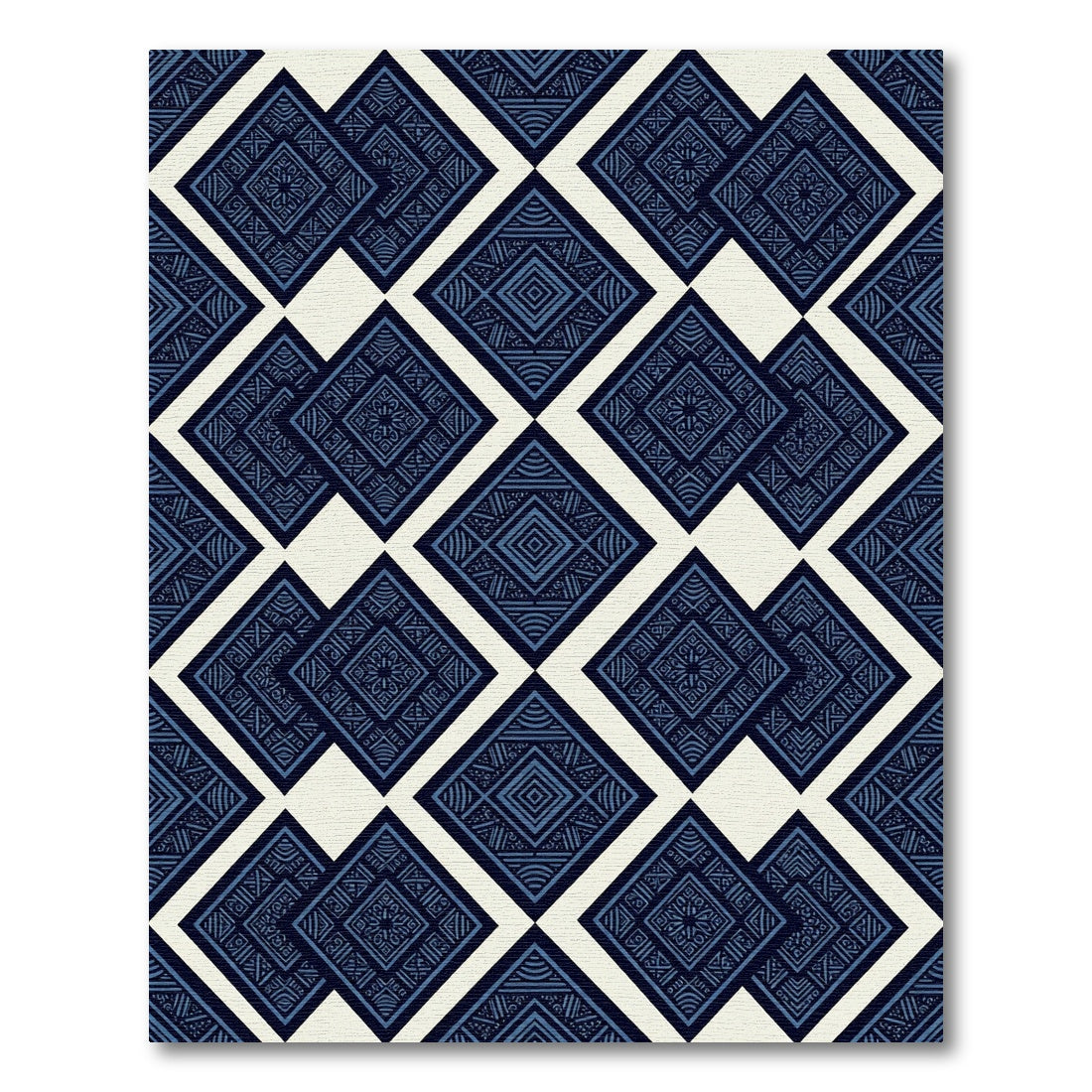 Indigo Geometric Diamond Folk Art Rug