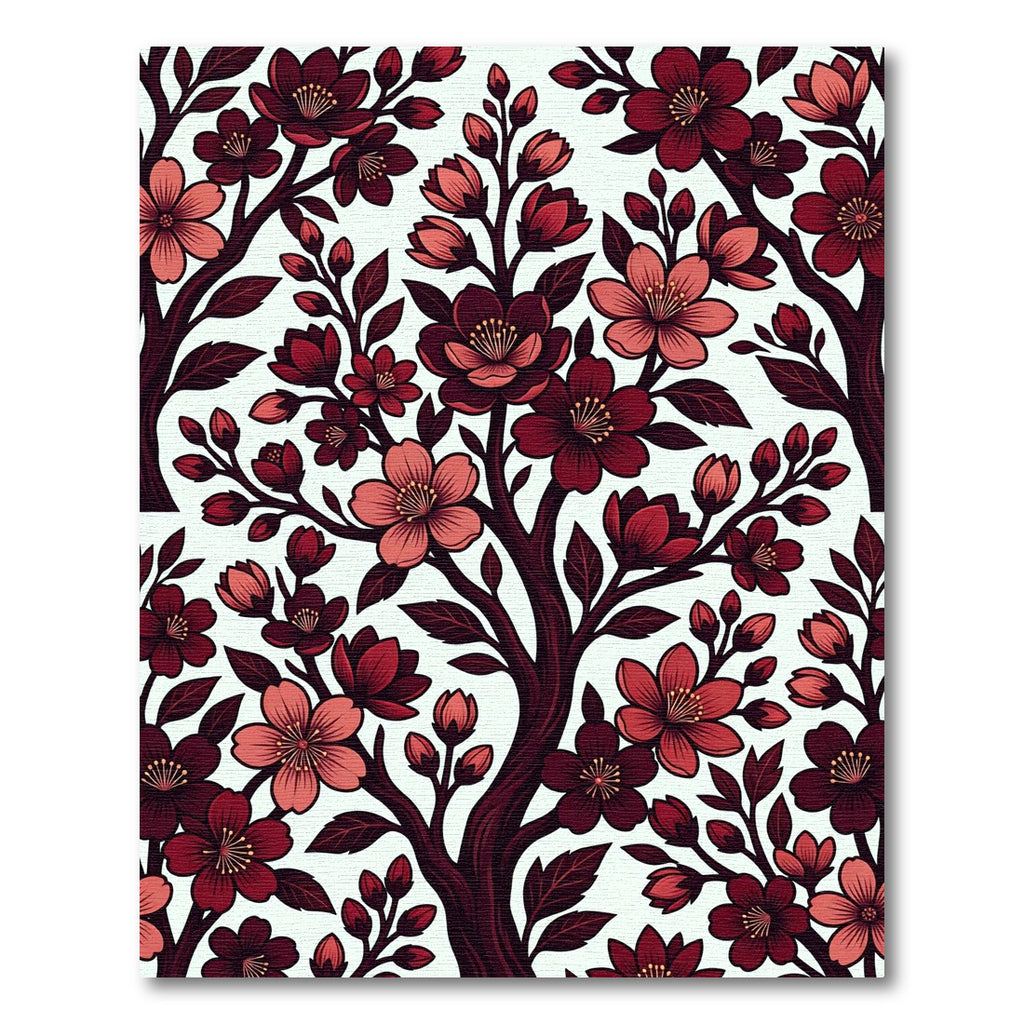 Dark Crimson Cherry Blossom Floral Rug