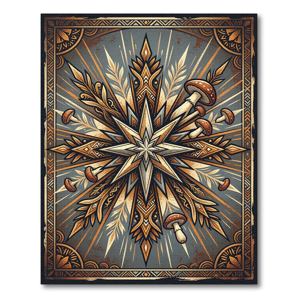 Celestial Golden Mushroom Starburst Ornament Rug