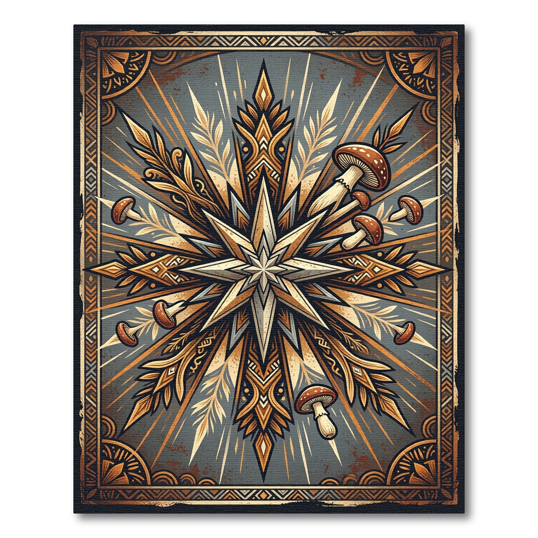 Celestial Golden Mushroom Starburst Ornament Rug