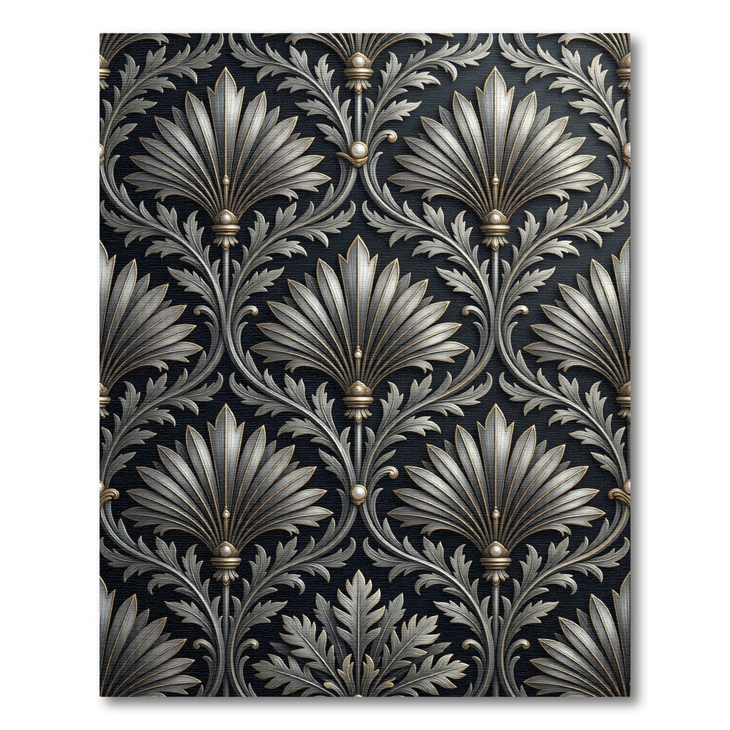 Ornate Silver Fan Leaf Scrollwork Rug