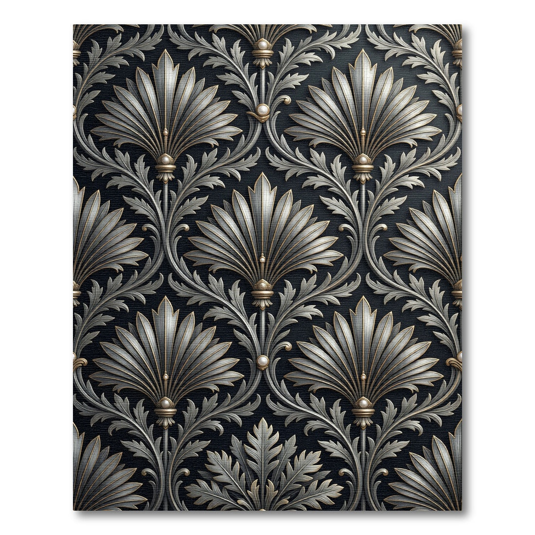 Ornate Silver Fan Leaf Scrollwork Rug