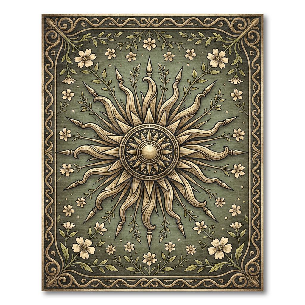 Golden Sun Floral Garden Frame Rug
