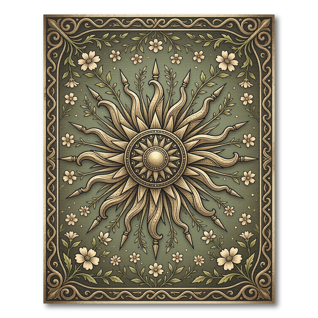 Golden Sun Floral Garden Frame Rug