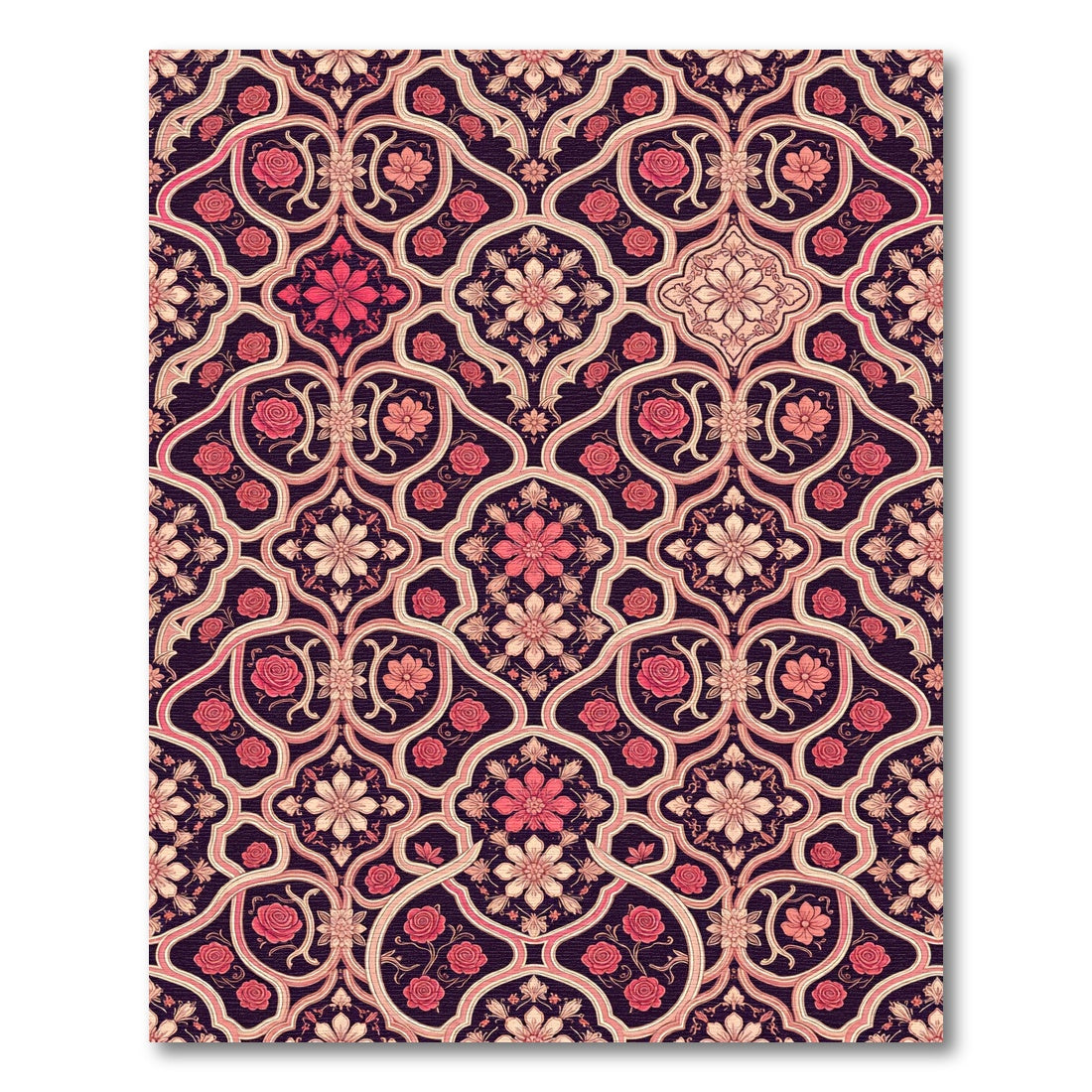 Elegant Rose Floral Damask Burgundy Rug