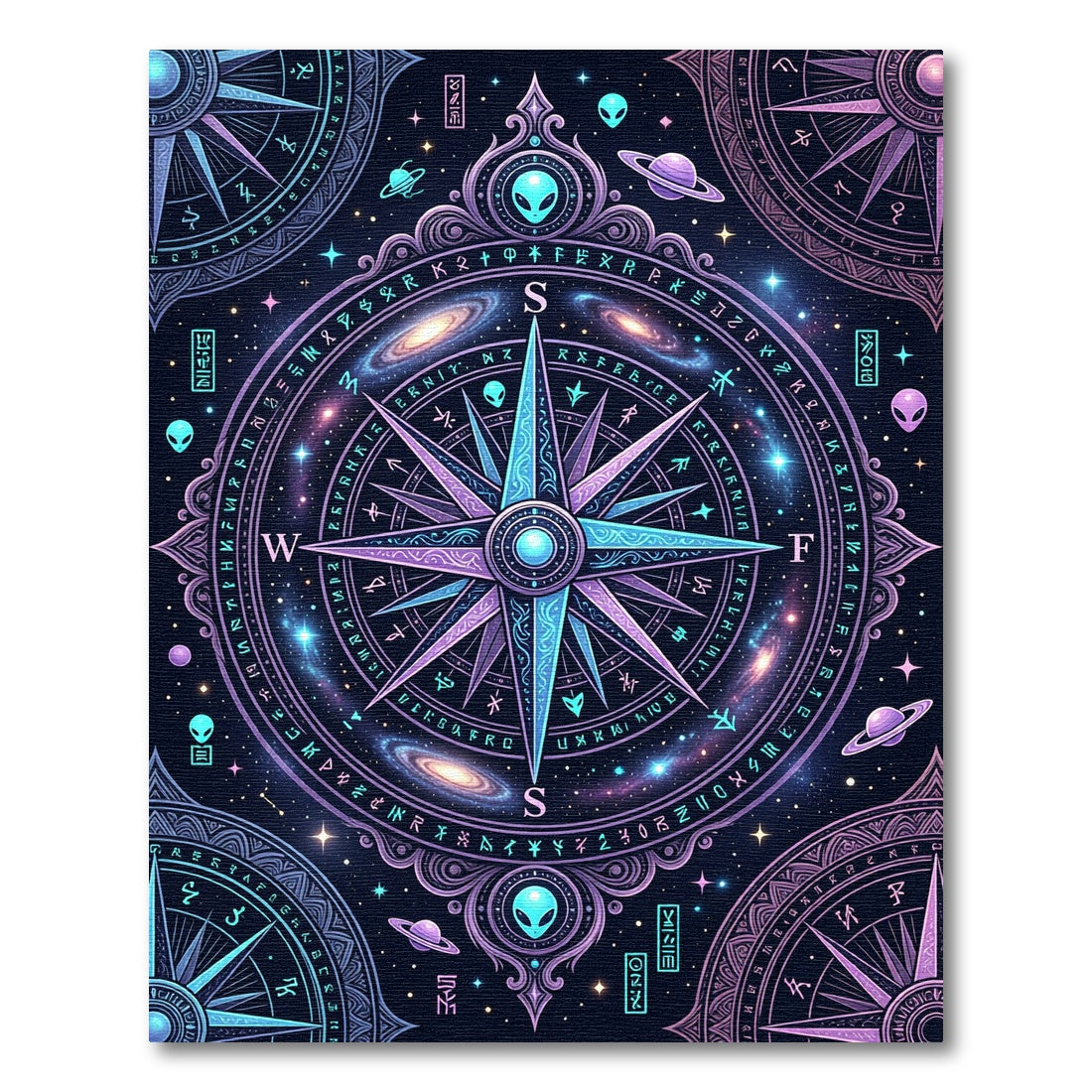 Cosmic Alien Galaxy Compass Celestial Art Rug