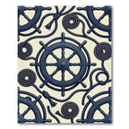 Navy Nautical Ship Wheel Rope Anchor Rug