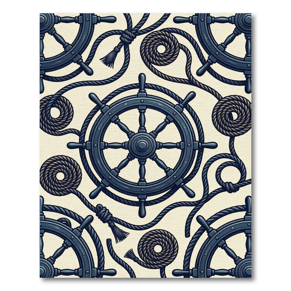 Navy Nautical Ship Wheel Rope Anchor Rug