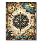 Vintage Nautical Dragon Compass Map Rug