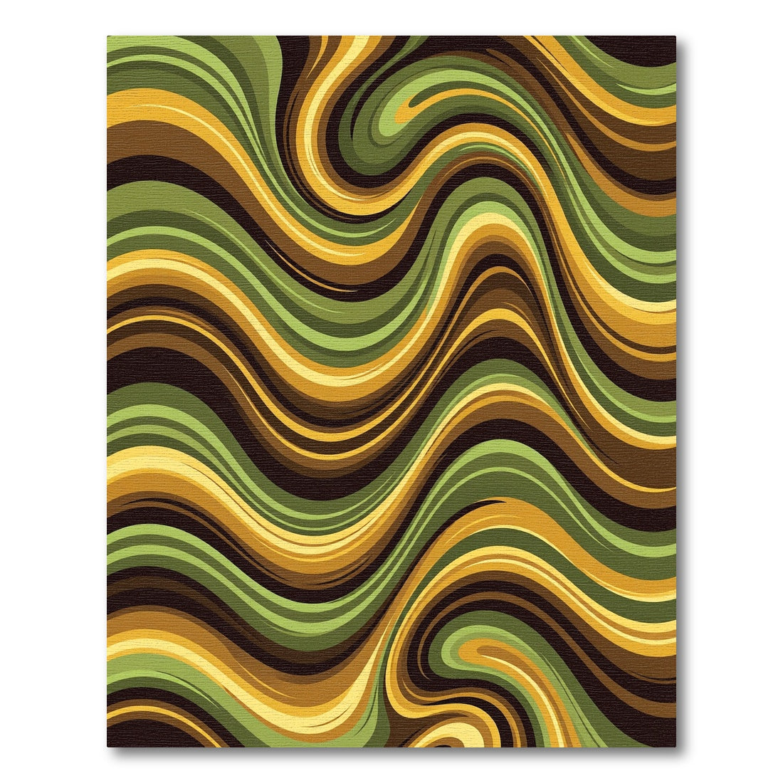 Golden Olive Abstract Wavy Swirl Rug