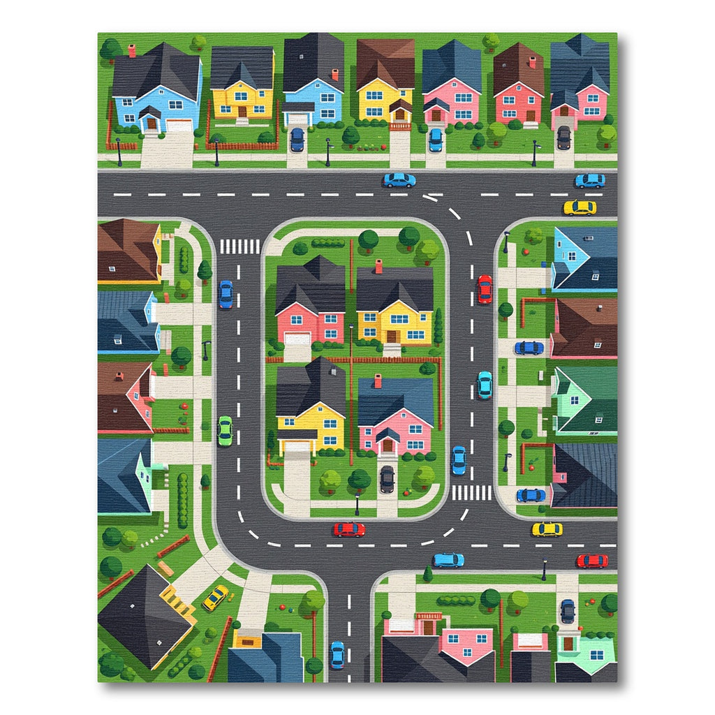 Colorful Suburban Neighborhood Streetscape View Rug