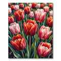 Red Pink Tulip Garden Floral Vibrant Rug