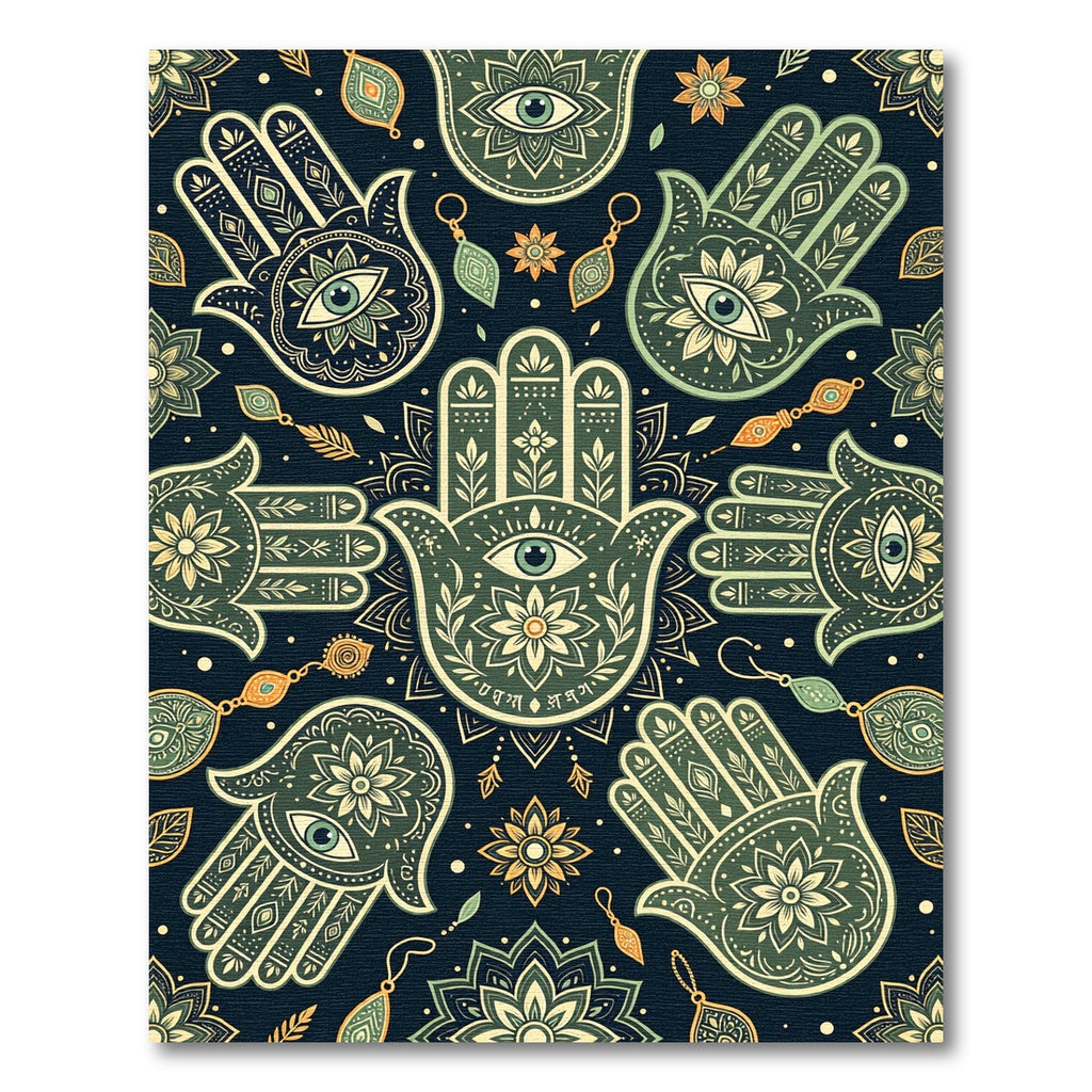 Sage Hamsa Hand Eye Mystical Tile Rug