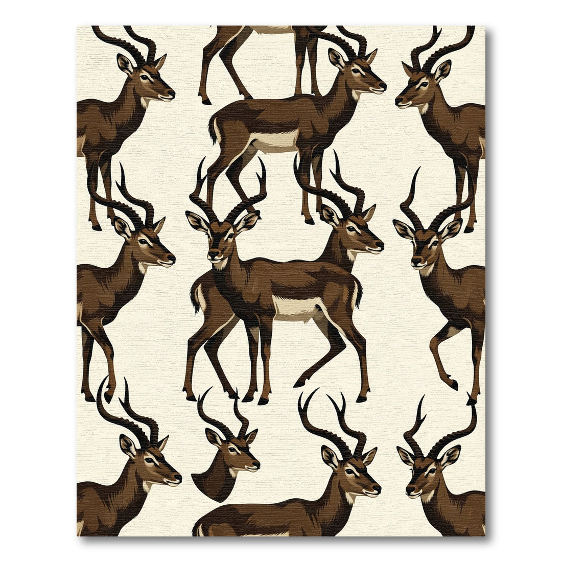 Mid-Century Brown Antelope Graphic Illustration Rug