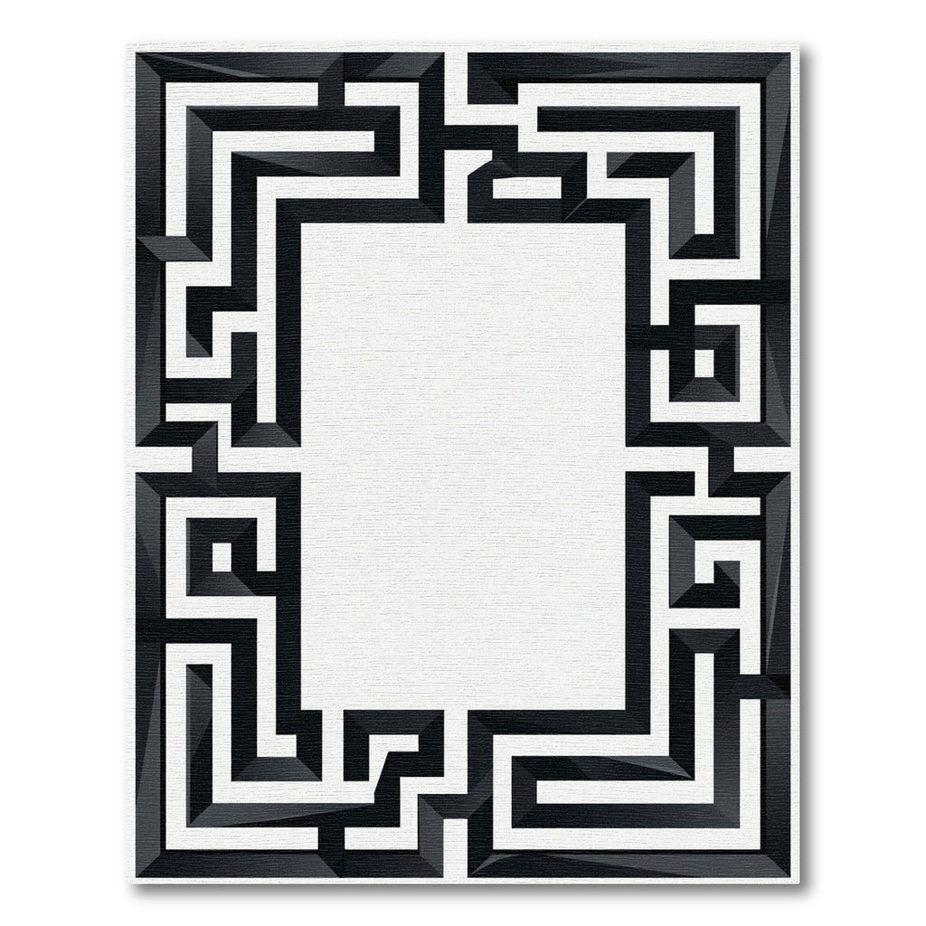 Modern Black Maze Geometric Frame Rug