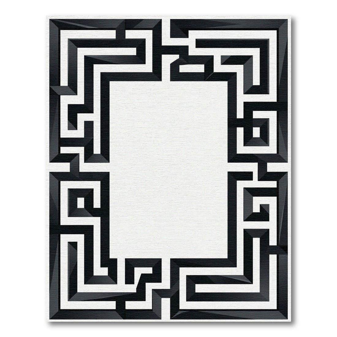 Modern Black Maze Geometric Frame Rug