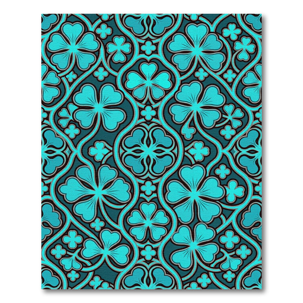 Teal Four Leaf Clover Botanical Tile Rug