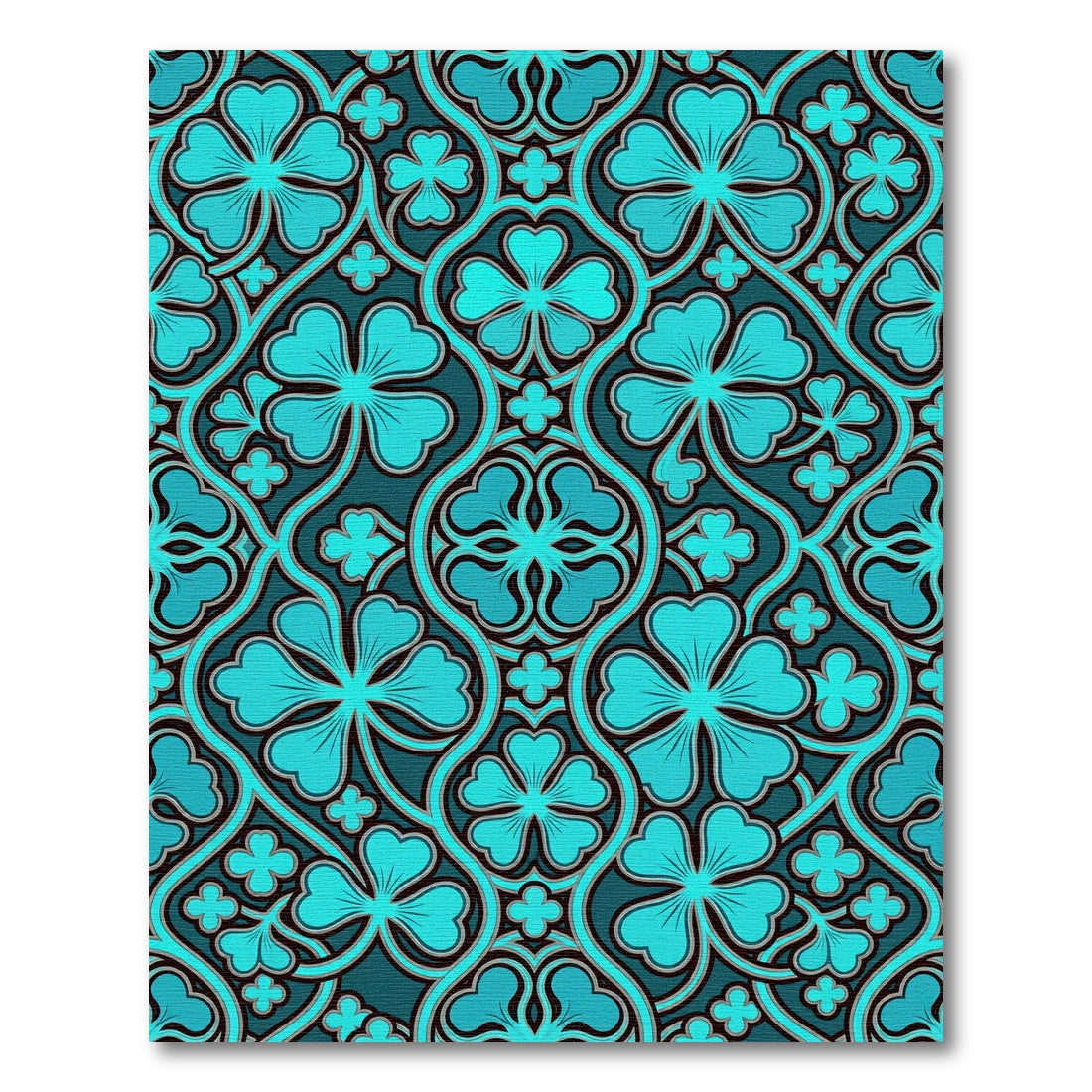 Teal Four Leaf Clover Botanical Tile Rug