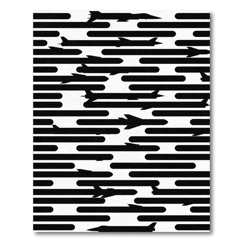 Monochrome Jet Aircraft Silhouette Striped Rug