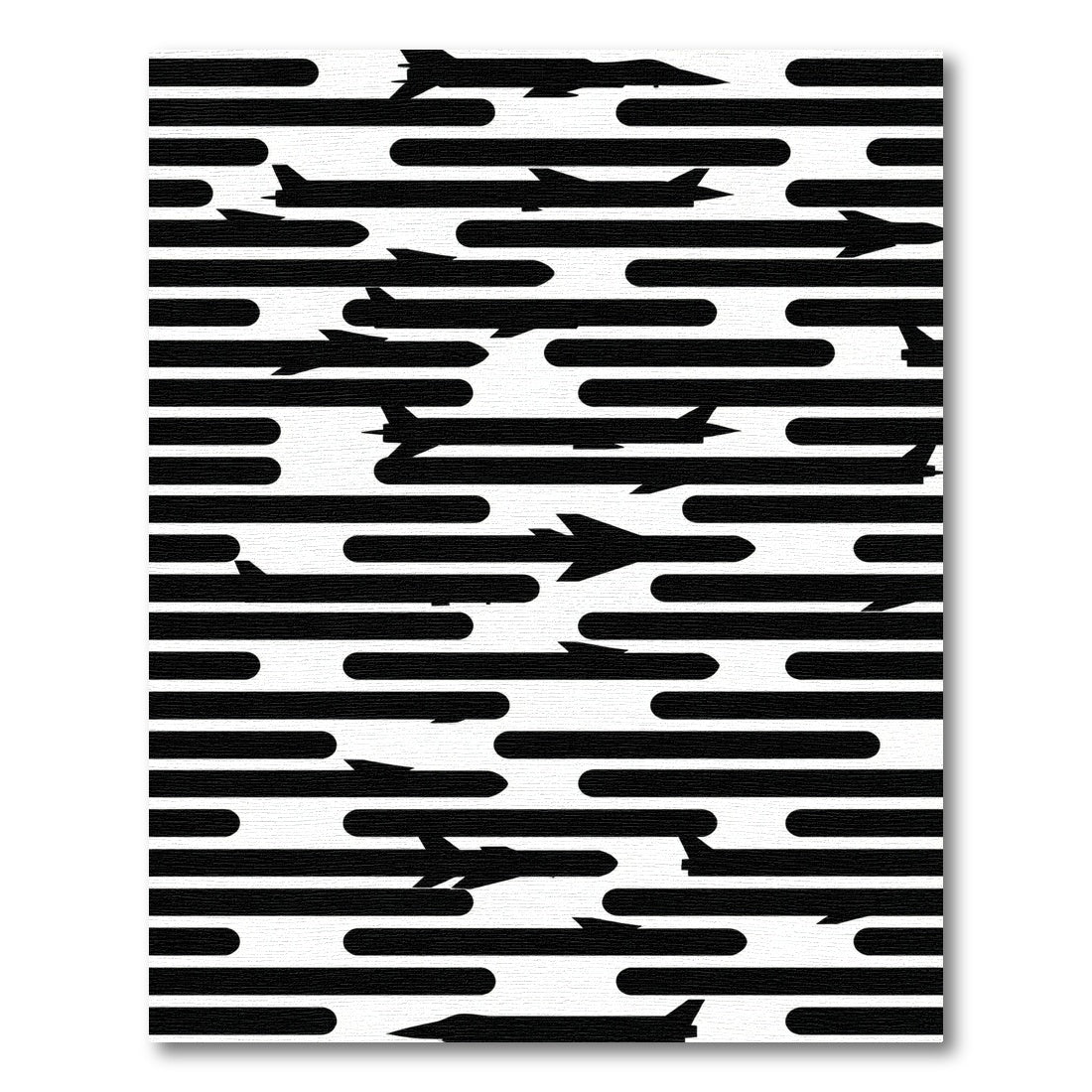 Monochrome Jet Aircraft Silhouette Striped Rug