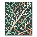 Earthy Deep Teal Oceanic Coral Reef Rug