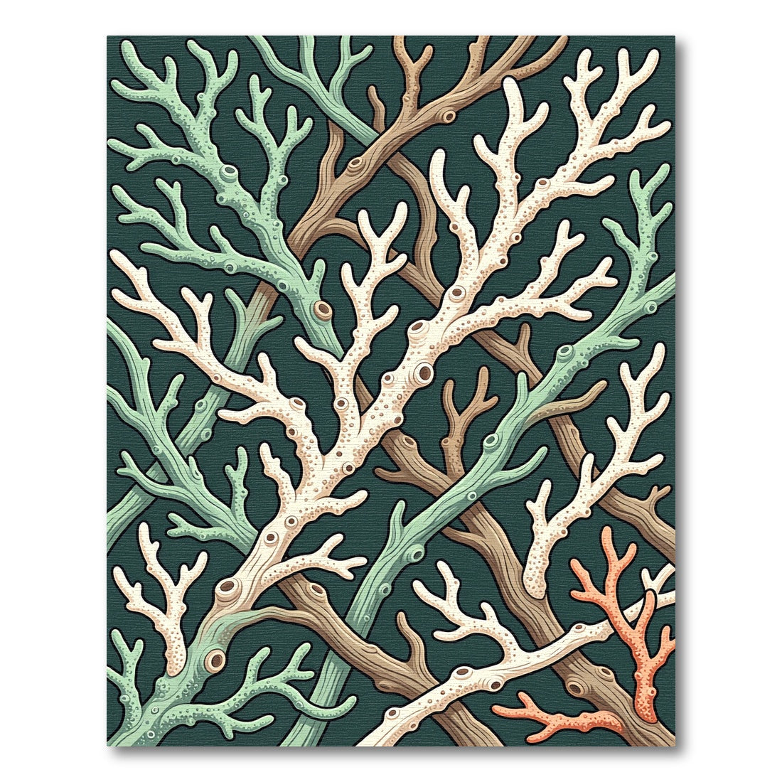Earthy Deep Teal Oceanic Coral Reef Rug