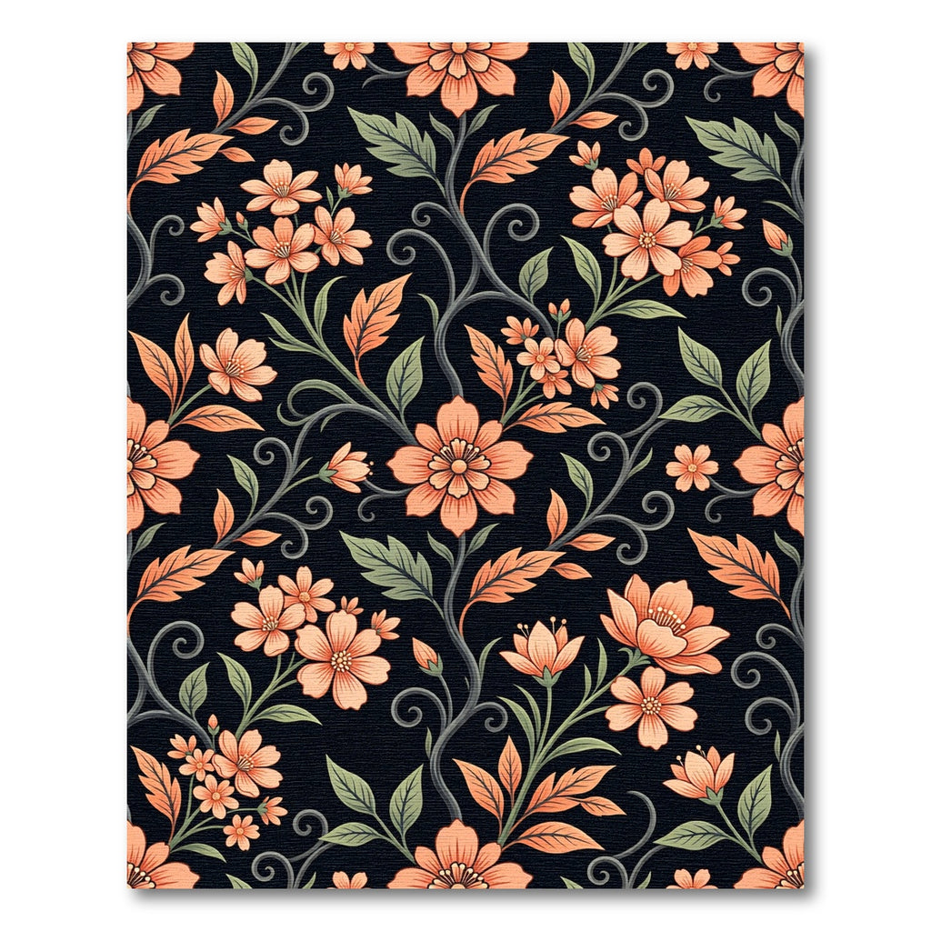 Elegant Peach Floral Swirl Damask Rug