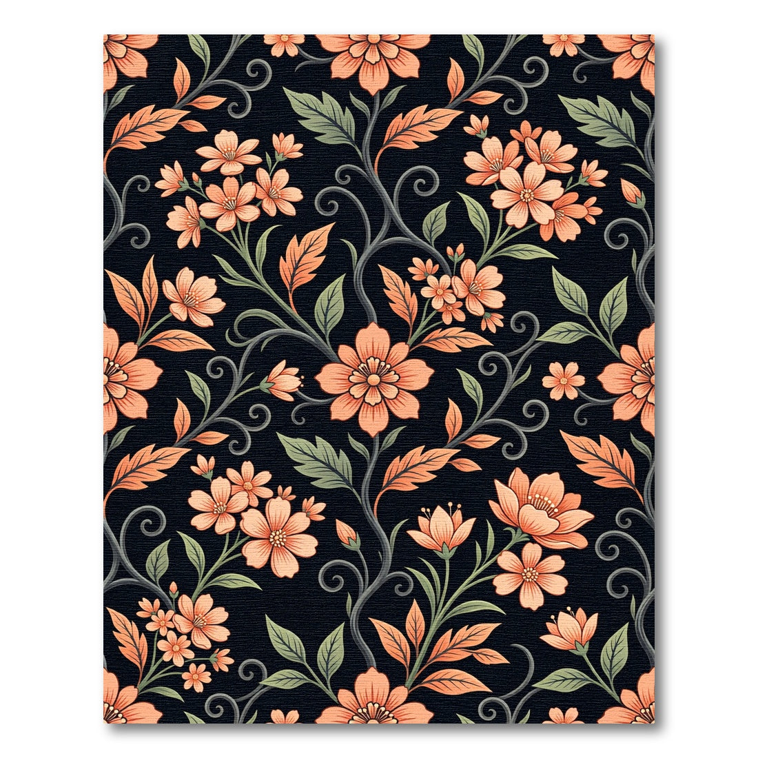 Elegant Peach Floral Swirl Damask Rug
