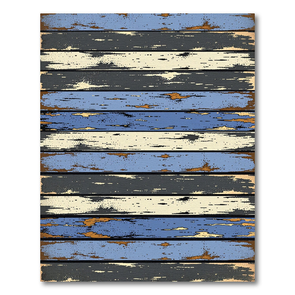 Distressed Wood Plank Blue Gray Beige Rug