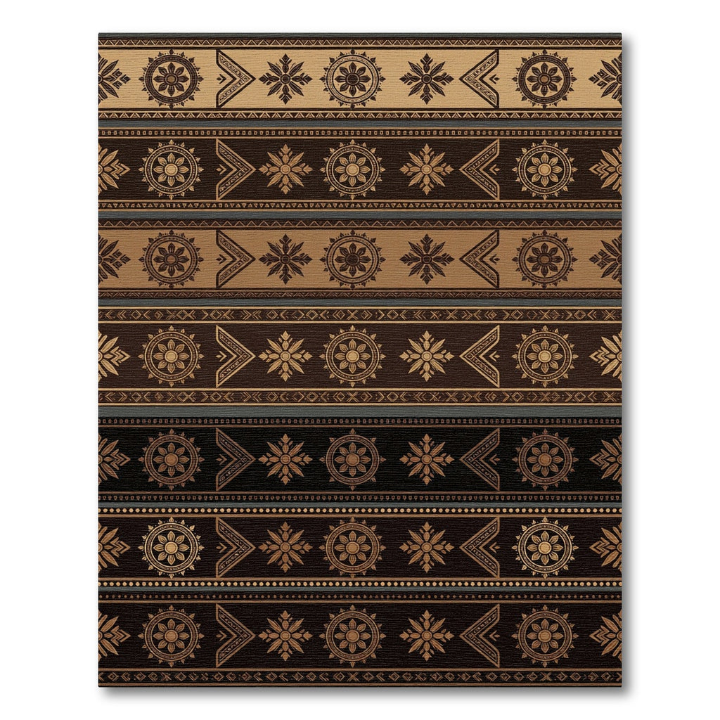 Golden Brown Geometric Floral Bands Rug