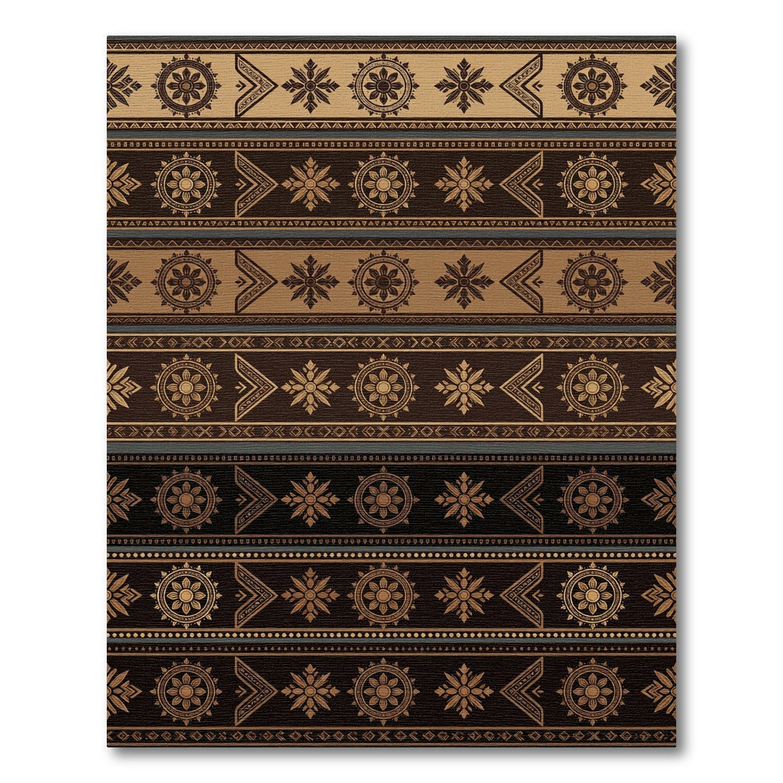 Golden Brown Geometric Floral Bands Rug