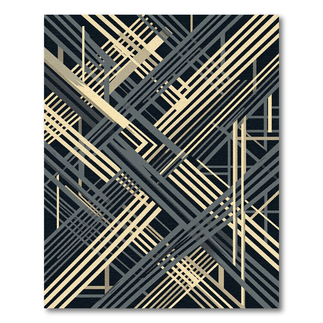 Modern Cream and Charcoal Geometric Lines Rug