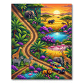 Vibrant Sunset African Safari Wildlife Landscape Rug