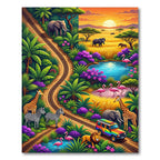 Vibrant Sunset African Safari Wildlife Landscape Rug