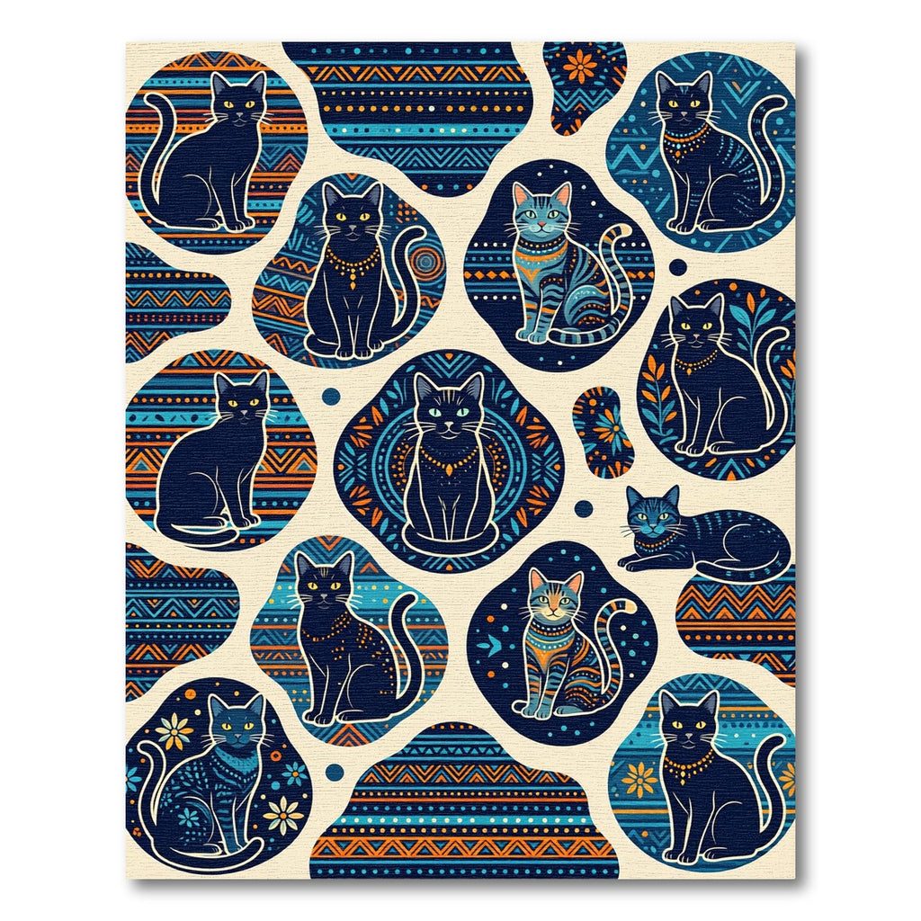 Enchanted Midnight Cat Folk Art Tapestry Rug