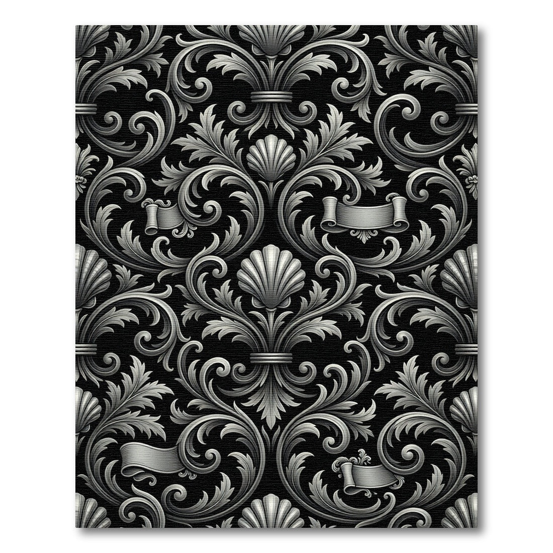 Ornate Silver Scrollwork Floral Rug