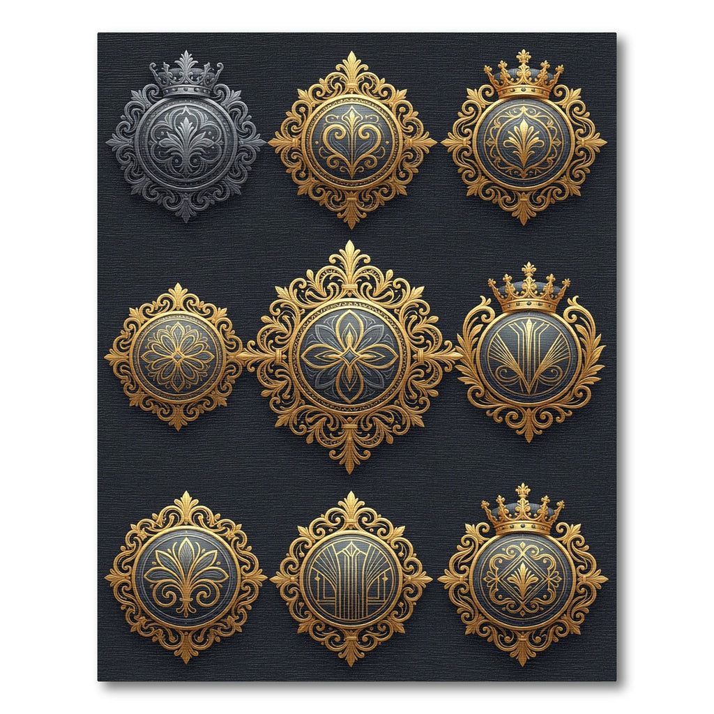 Ornate Golden Royal Crest Medallion Rug