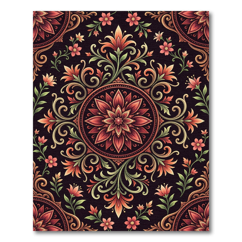Red And Gold Floral Mandala Rug