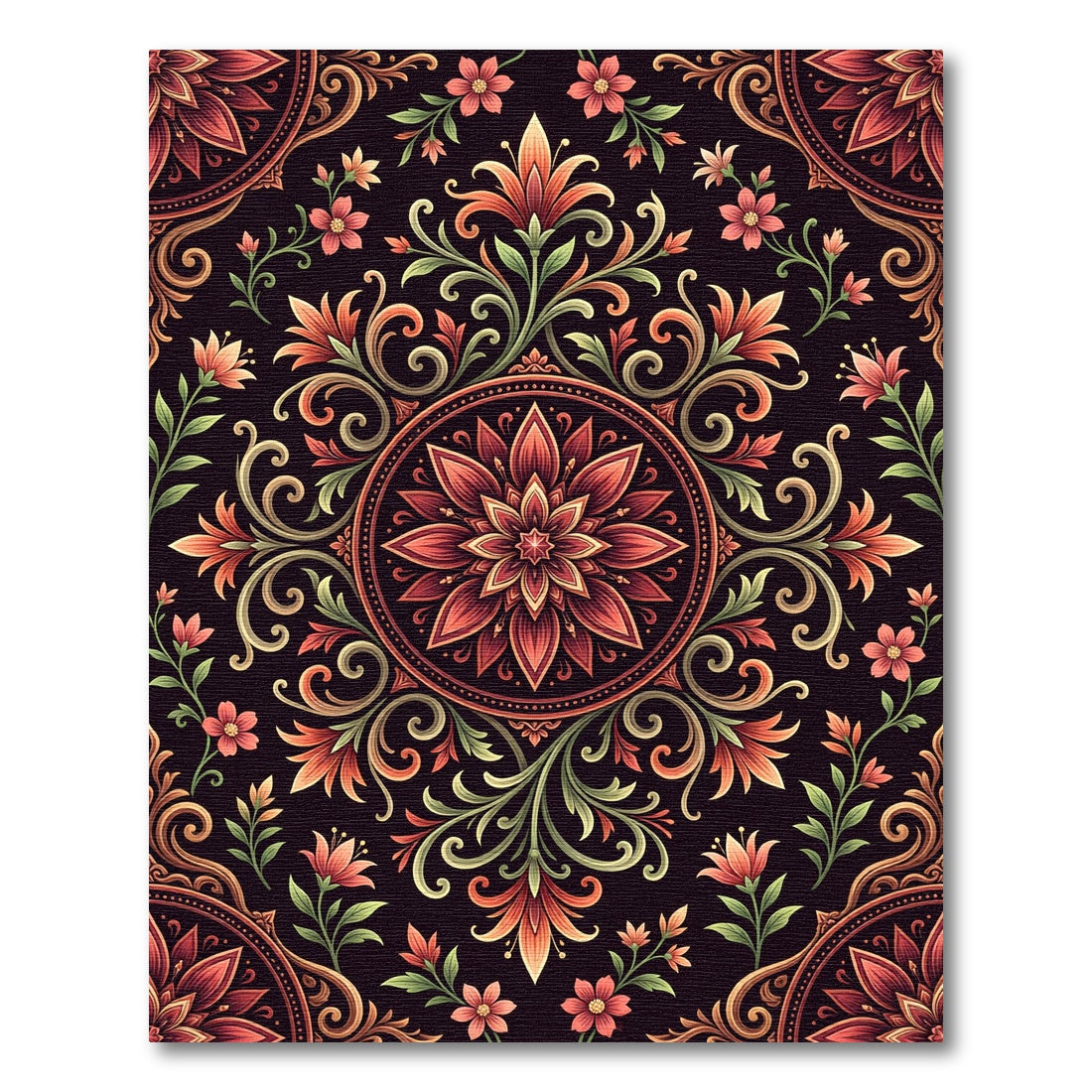Red And Gold Floral Mandala Rug