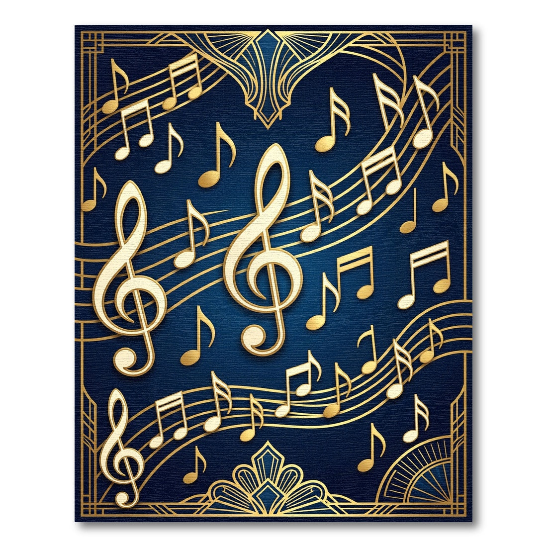 Art Deco Golden Musical Note Navy Rug