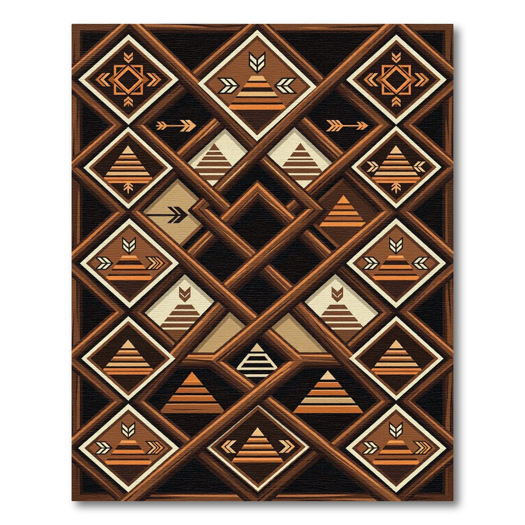 Earthy Brown Geometric Diamond Arrow Rug