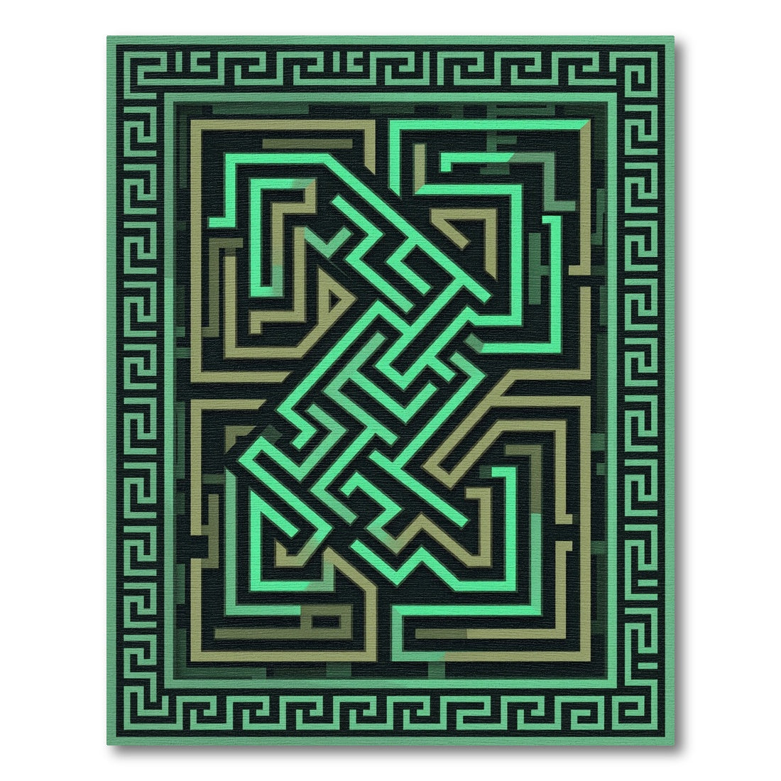 Luminous Emerald Greek Key Maze Rug