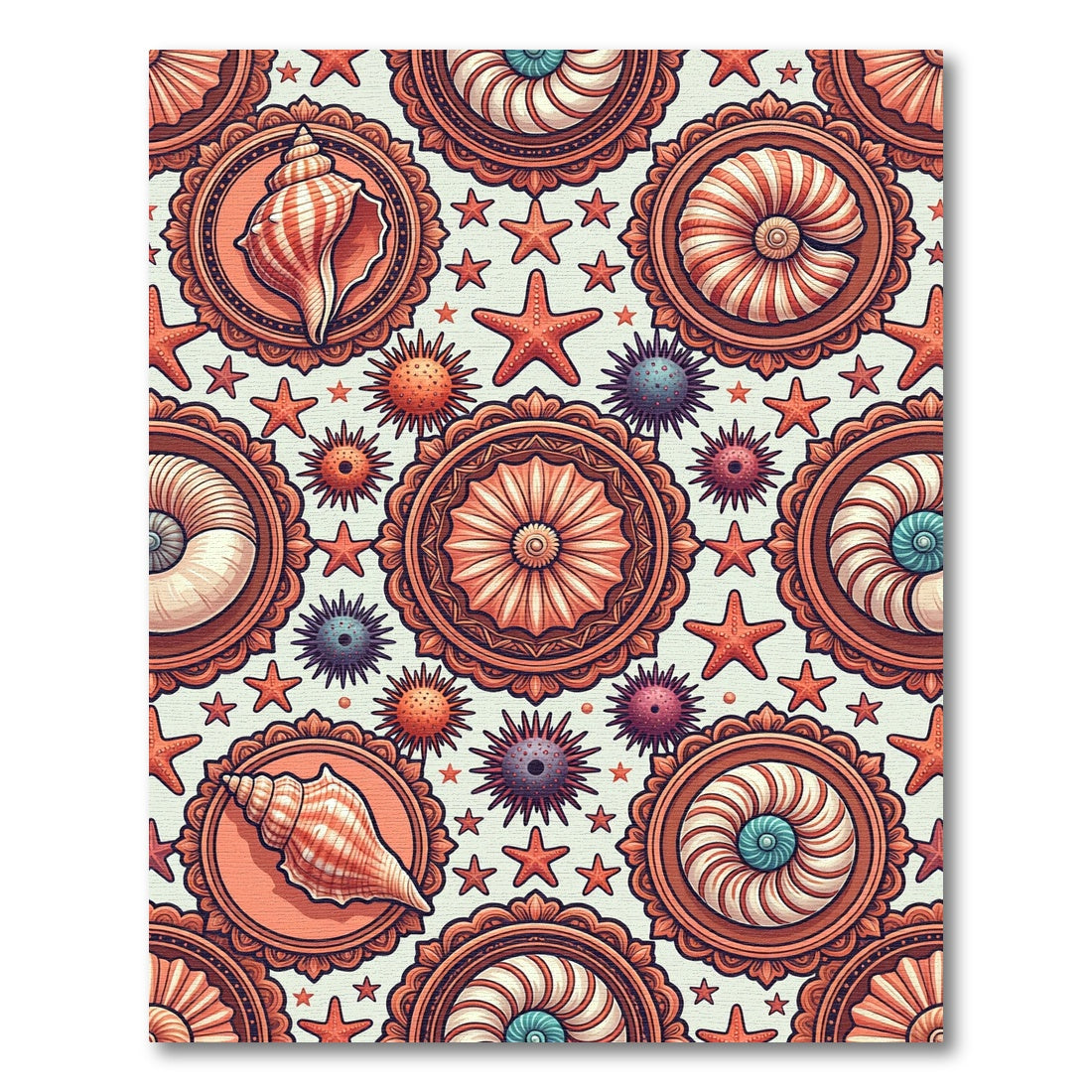 Terracotta Seashell Medallion Star Coastal Art Rug