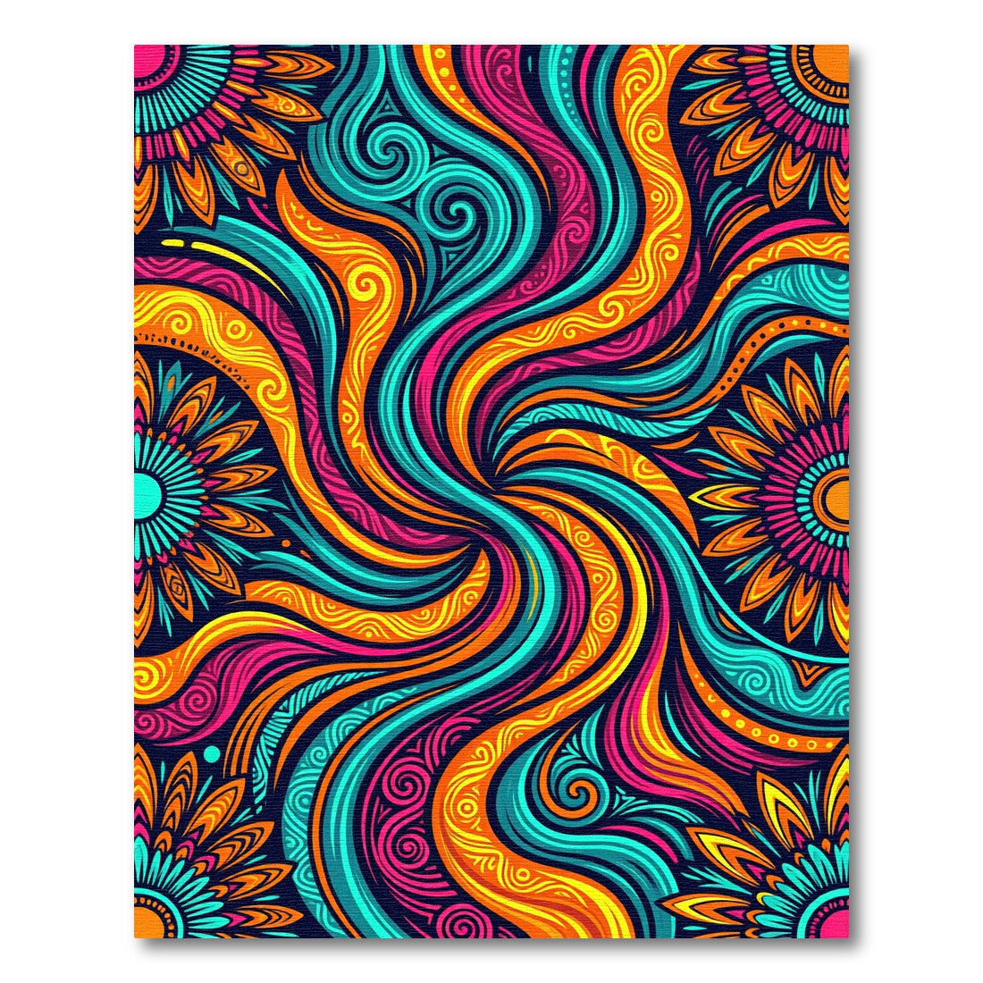 Vibrant Radiant Swirl Floral Art Rug