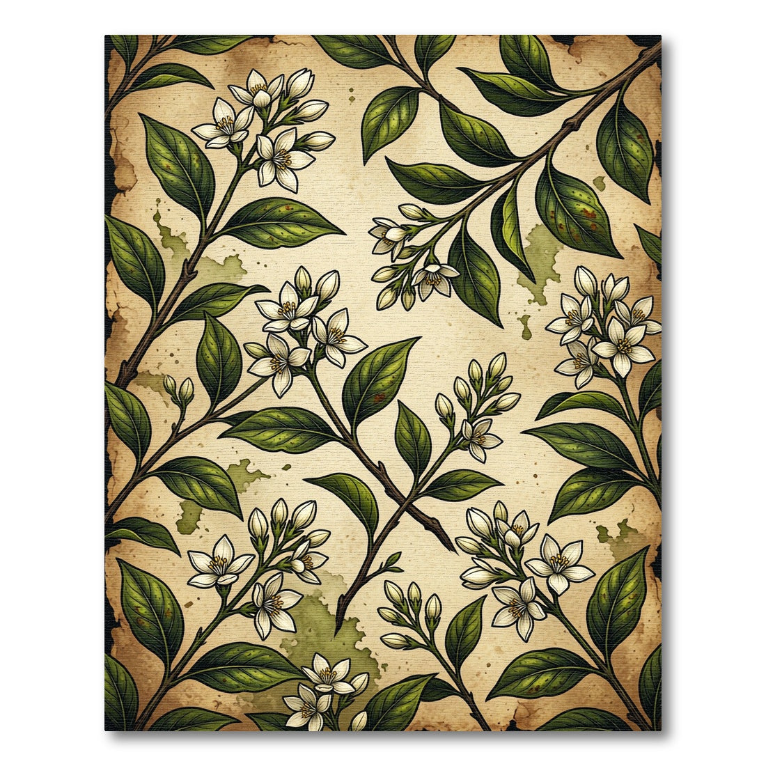 Vintage Botanical Jasmine Ivory Shabby Rug