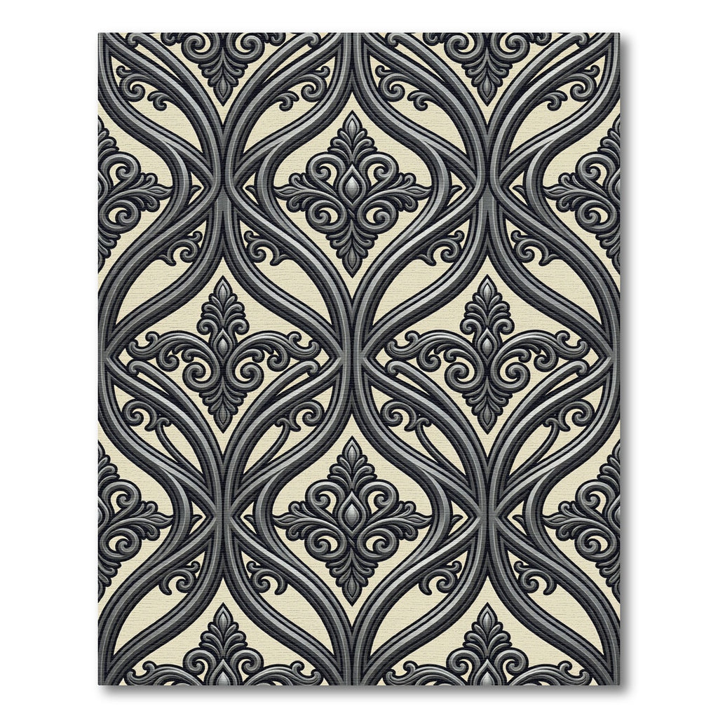 Elegant Charcoal Gray Damask Scroll Rug