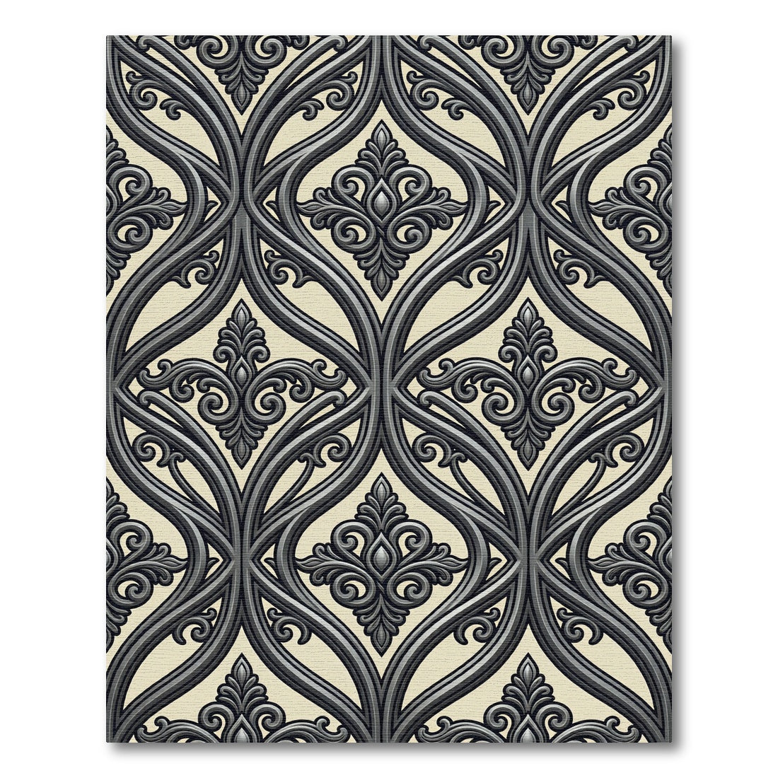 Elegant Charcoal Gray Damask Scroll Rug