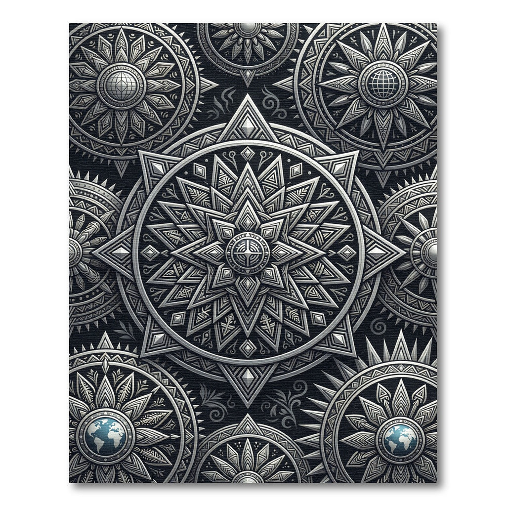 Metallic Silver Celestial Mandala Medallion Rug